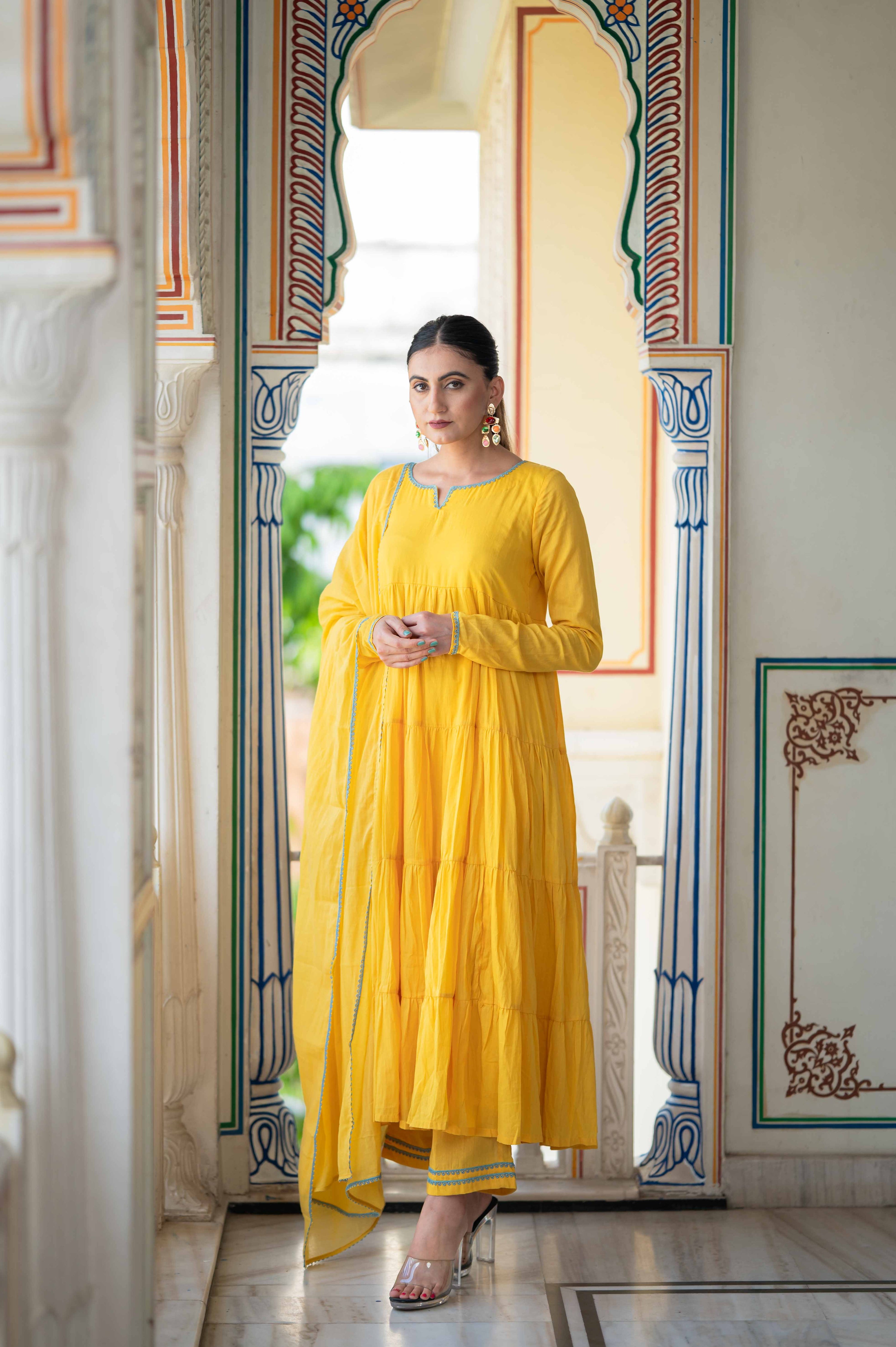 Pakizeh Yellow Tiered Suit Set