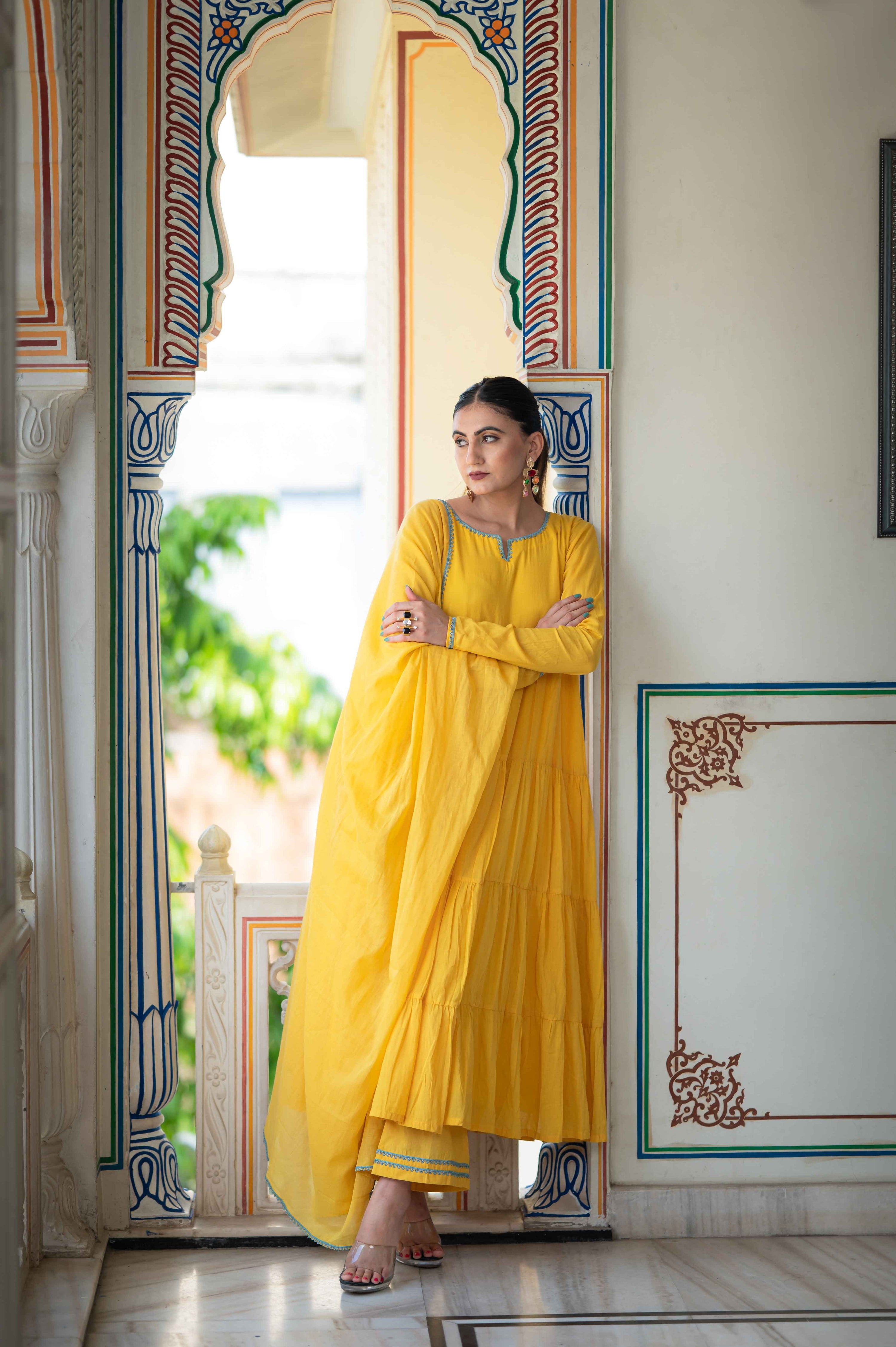 Pakizeh Yellow Tiered Suit Set