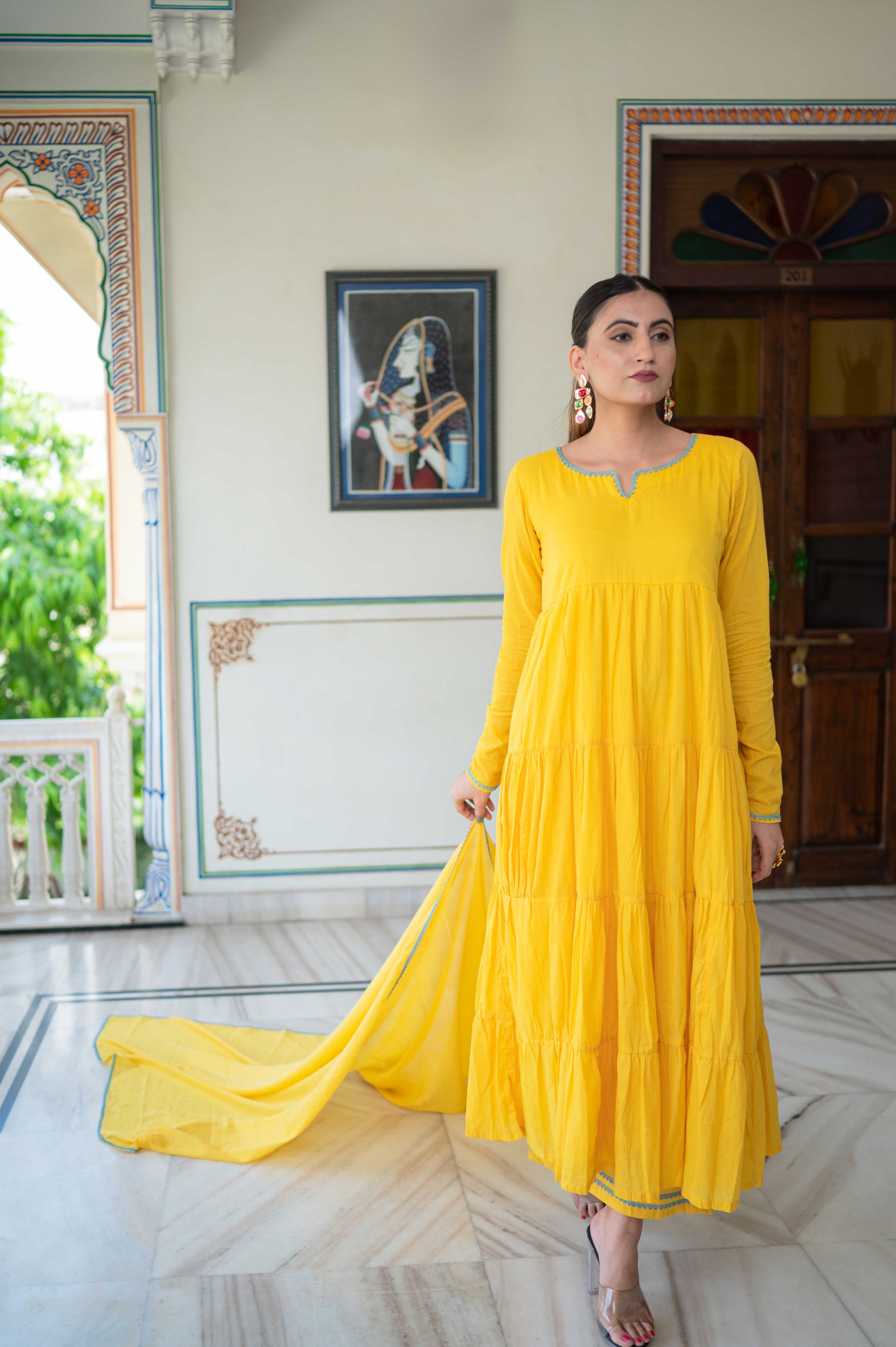 Pakizeh Yellow Tiered Suit Set