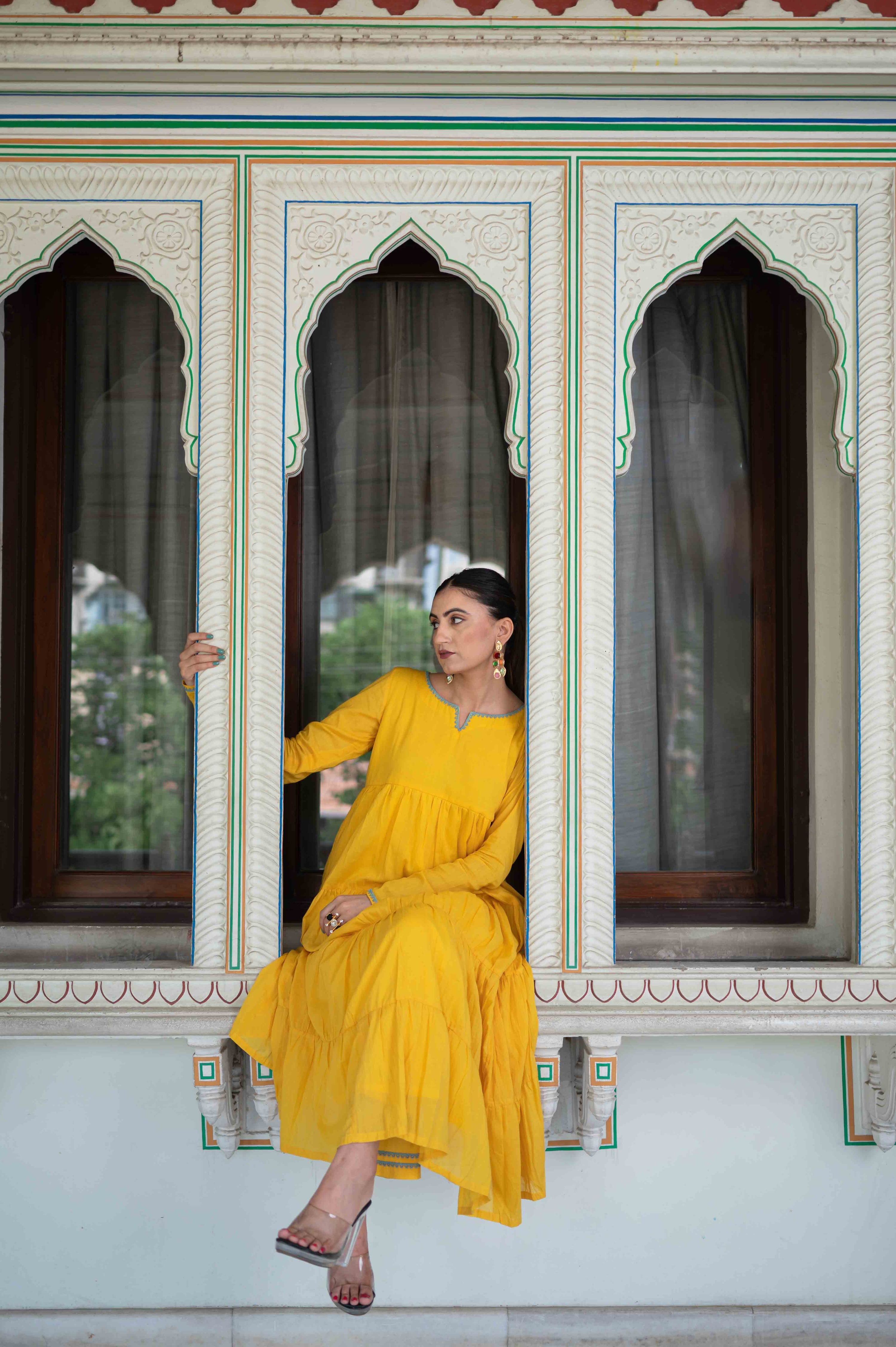 Pakizeh Yellow Tiered Suit Set