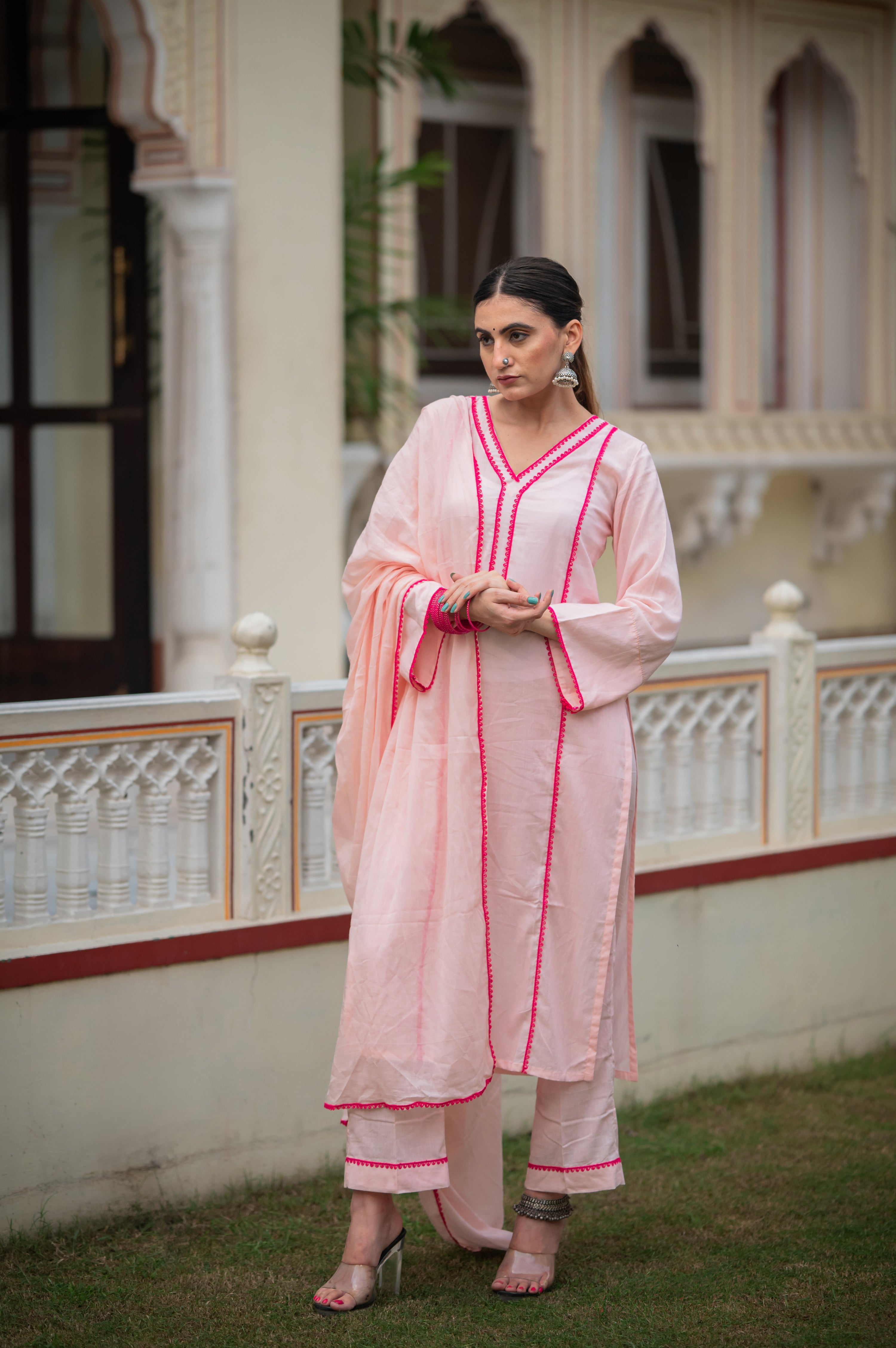 Keizer Pink Laced Mulmul Suit Set